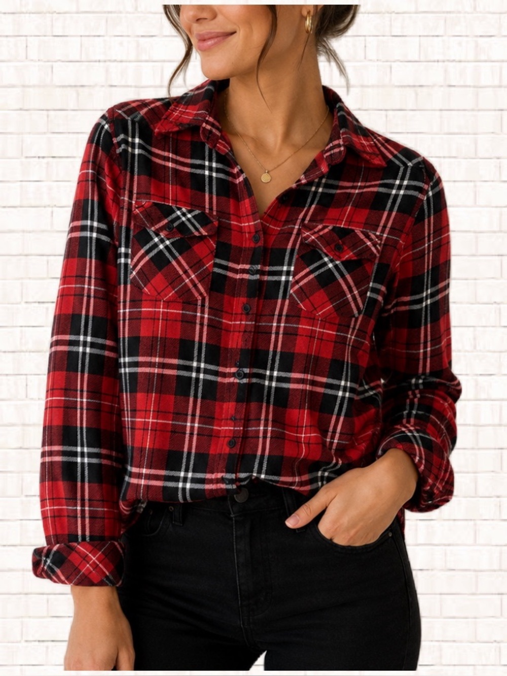 CI SONO red plaid button down shirt with elbow patches Small EUC OBO